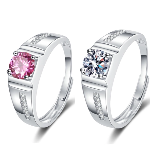 Ανδρικό Χάλκινο Δαχτυλίδι Moissanite Zircon Γεωμετρικό Ρυθμιζόμενο Ανοιχτό Σχέδιο Στρογγυλή Ροζ Λευκή Πέτρα