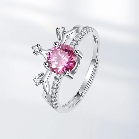 Crown Ring Copper Moissanite Zircon Sparkling Adjustable Open Finger Jewelry Light Luxury Fashion For Women Romantic