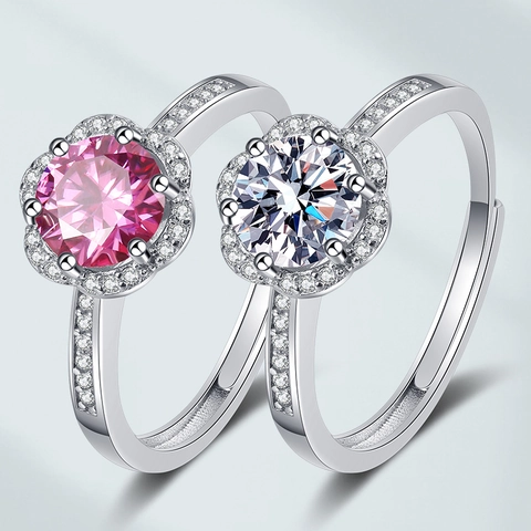 Adjustable Copper Ring For Women Round Flower Halo Cubic Zirconia Fashion Open Design Elegant Jewelry