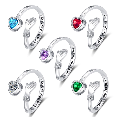 Hugging Hands Ring Herz Zirkonia Verstellbar Offen Graviert Romantischer Schmuck Für Damen