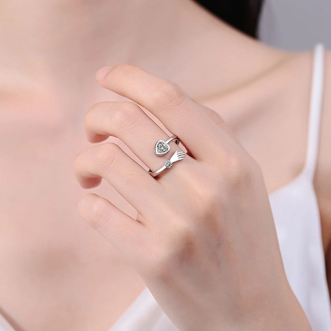 Hugging Hands Ring Herz Zirkonia Verstellbar Offen Graviert Romantischer Schmuck Für Damen