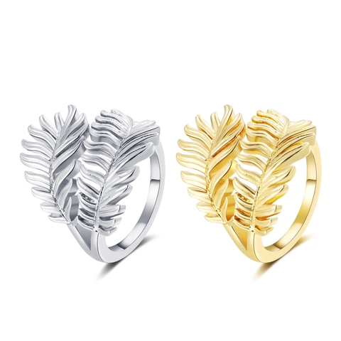 Anillo Abierto Ajustable De Hoja Pluma Cobre Chapado Joyería Minimalista Para Mujeres Hombres Estilo Boho Simple