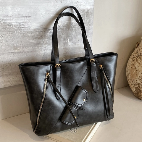 Borsa Tote Retrò Grande Capacità In Pelle PU Borsa A Spalla Con Cerniere A Nappa Vintage Versatile Per Donna