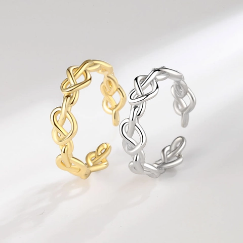 Anello Aperto Regolabile Cuore Intrecciato Minimalista Da Donna Moda Rame Catena Intrecciata Gioielli Da Dito
