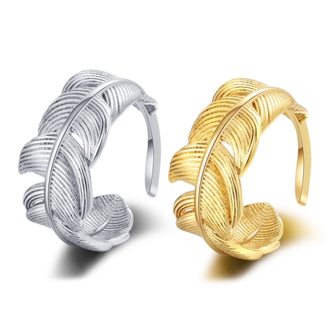 Anillo De Pluma Vintage Minimalista Metal Cobre Apertura Ajustable Banda De Dedo Joyería Para Mujeres Hombres Estilo Unisex