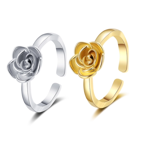 Elegant Rose Flower Open Ring Copper Adjustable Three Dimensional Design Minimalist Jewelry For Women