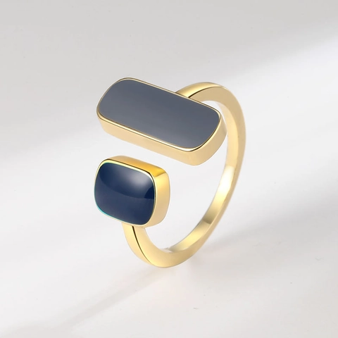 Minimalist Geometric Open Ring Copper Enamel Rectangular Two Tone Adjustable Finger Ring Modern Jewelry For Women