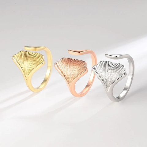 Anillo Abierto Hoja De Ginkgo Cobre Ajustable Joyería Inspirada En La Naturaleza Para Mujeres Minimalista Estética Chic