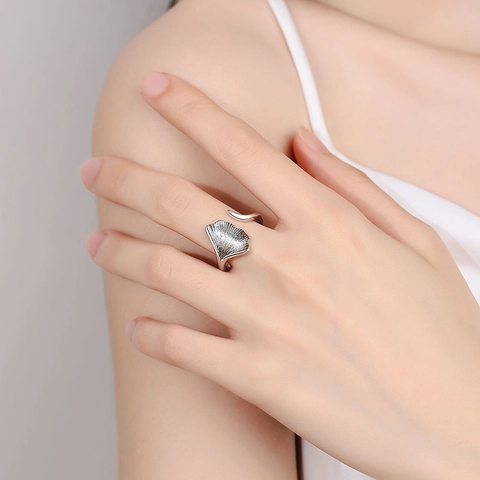 Anillo Abierto Hoja De Ginkgo Cobre Ajustable Joyería Inspirada En La Naturaleza Para Mujeres Minimalista Estética Chic