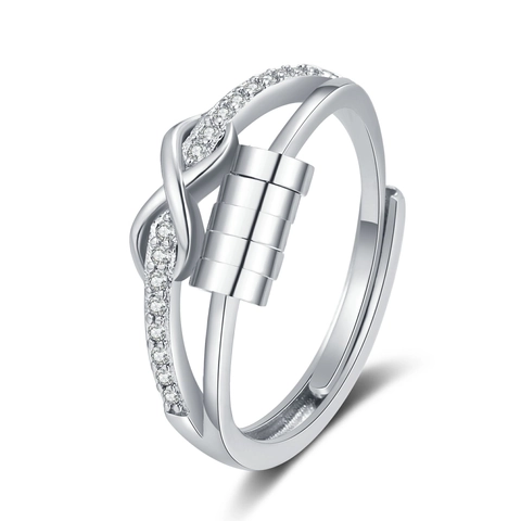 Anillo Fidget Símbolo Infinito Para Ansiedad Cobre Micro Pave Zirconia Cuentas Giratorias Alivio Estrés Joyería Abierta Ajustable