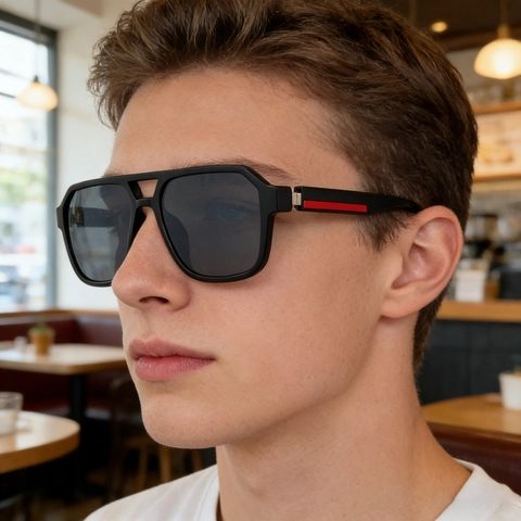 Men Square Sunglasses Trendy Double Bridge UV400 Protection PC Frame Gradient Lens Outdoor Fashion Shades
