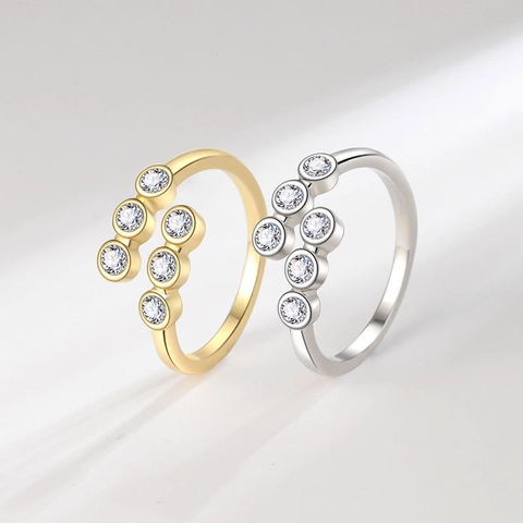 Geometric Zircon Bubble Bypass Open Ring Copper Adjustable Fashion Jewelry For Women