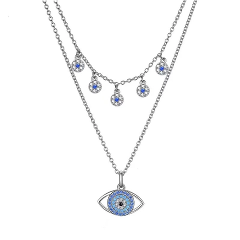 Lagen Halskette Böser Blick Hand Der Fatima Kupfer Blau Weiße Zirkonia Modischer Schutz Amulett Schmuck Für Damen
