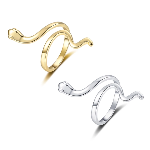 Minimalist Snake Open Ring Copper Plated 18K Gold Serpent Animal Design Adjustable Jewelry For Women Fashion Gift