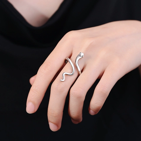 Minimalist Snake Open Ring Copper Plated 18K Gold Serpent Animal Design Adjustable Jewelry For Women Fashion Gift
