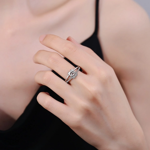 Heart Knot Ring Copper Twisted Rope Double Layer Open Adjustable Fashion Jewelry For Women