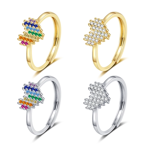Anello Cuore Zircone Arcobaleno Rame Anello Aperto Regolabile Gioielli Di Moda Per Donna Zirconia Cubica Colorata