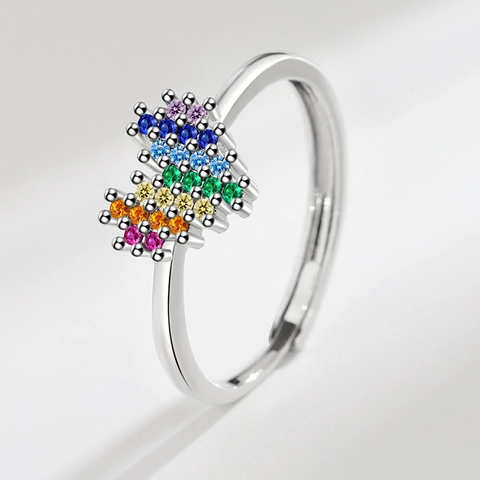 Anello Cuore Zircone Arcobaleno Rame Anello Aperto Regolabile Gioielli Di Moda Per Donna Zirconia Cubica Colorata