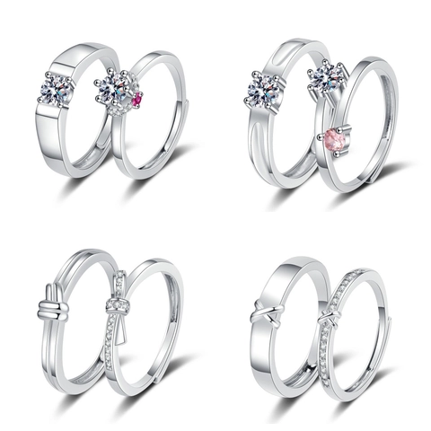 Anelli Di Coppia Aperti Regolabili Rame Strass Fiocco Corona Gioielli Di Moda Geometrici Regalo Per Innamorati