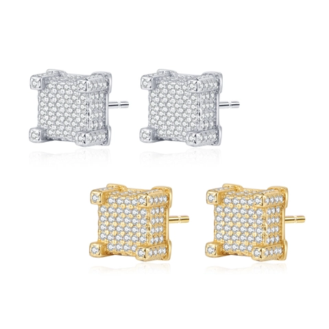 Hip Hop Iced Out Stud Earrings Copper Cubic Zirconia Micro Pave Round Square Geometric Jewelry For Men Women Sparkly