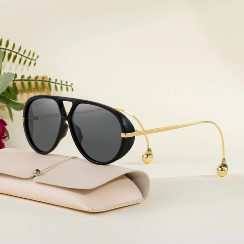 Gafas de Sol Piloto Vintage para Hombre Mujer Moda Punk Oversized Montura de PC Metal Patillas Gota de Agua Protección UV400