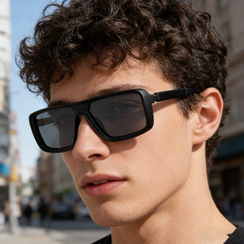 Polarized Sunglasses Men Square PC Frame UV400 TAC Lens Fashion Outdoor Retro Sun Shades