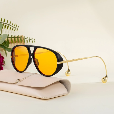 Gafas de Sol Piloto Vintage para Hombre Mujer Moda Punk Oversized Montura de PC Metal Patillas Gota de Agua Protección UV400