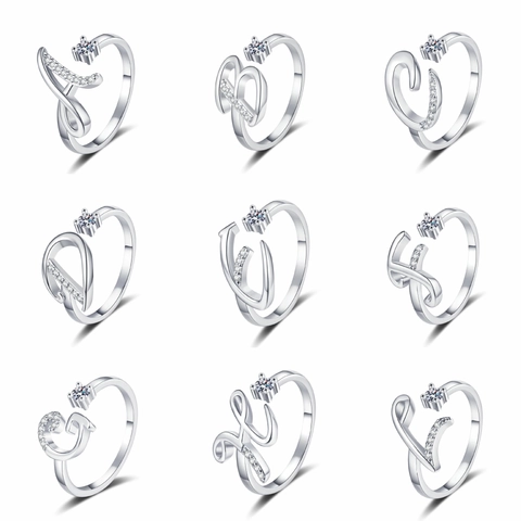 Initial Buchstaben Ring Damen Kupfer Vergoldet Offen Verstellbar Alphabet A-Z Zirkonia Schmuck