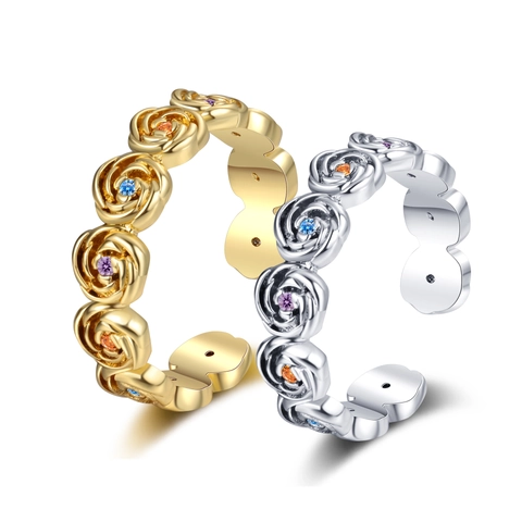 Anillo De Rosa Vintage De Cobre Con Incrustaciones De Circonita Cúbica Colorida Joyería Ajustable Para Mujer
