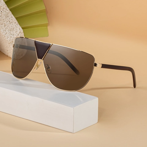 Fashion Oversized Shield Sunglasses For Men Metal Plastic Frame Square One Piece Lens UV400 Retro Driving Outdoor
