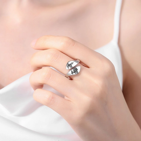Dandelion Mountain Forest Open Ring Nature Inspired Adjustable Vintage Jewelry Women Men