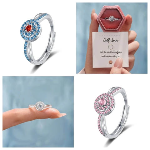 Halo Ring Damen Kupfer Zirkonia Klassisch Luxus Verstellbar Offen Finger Schmuck Verlobung Hochzeit Geschenk