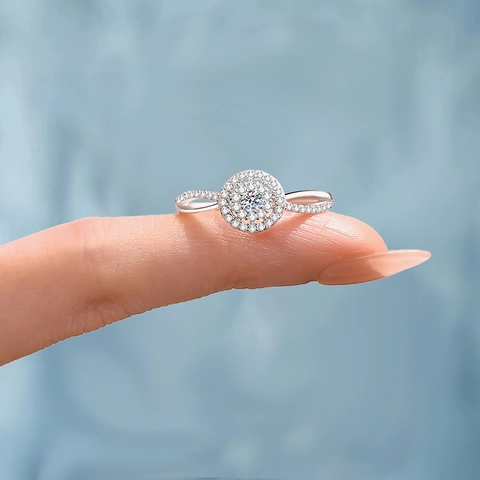 Halo Ring Damen Kupfer Zirkonia Klassisch Luxus Verstellbar Offen Finger Schmuck Verlobung Hochzeit Geschenk