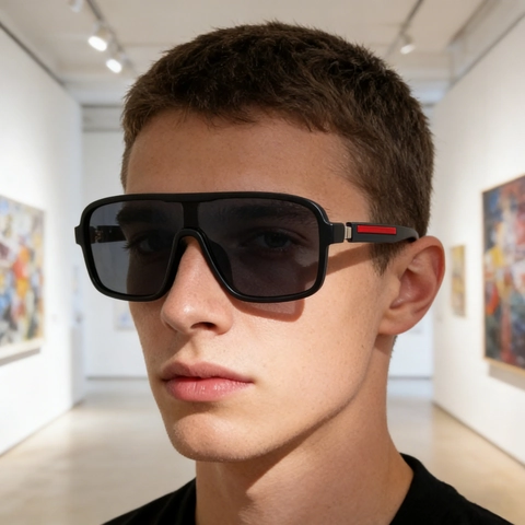 Mode Quadratische Sonnenbrille Herren Damen Einteilige Linse UV400 Schutz PC Rahmen Retro Outdoor Sonnenbrille Mit Rotem Streifen