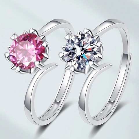 Anello Regolabile Donna Rame Placcato Argento Moissanite Zircone Taglio Rotondo Sei Griffe Cuore Twist Braccio Gioielli Eleganti