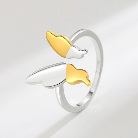 Schmetterling Offener Ring Zweifarbig Kupfer Verstellbar Minimalistisch Modeschmuck Für Damen Elegant