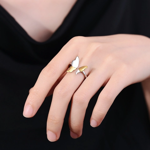 Schmetterling Offener Ring Zweifarbig Kupfer Verstellbar Minimalistisch Modeschmuck Für Damen Elegant