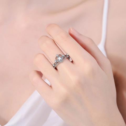 Crown Ring Copper Zircon Rhinestone Adjustable Open Hollow Fashion Gift For Women