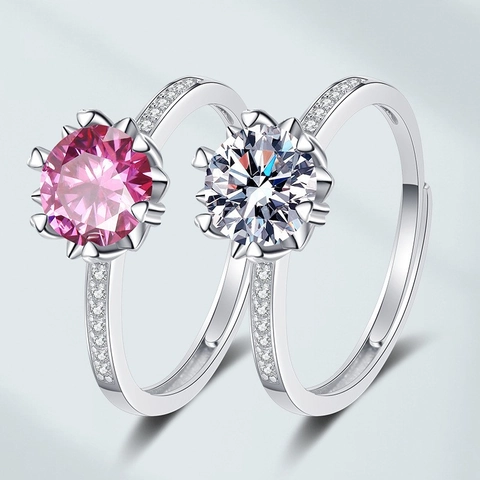Anello Moissanite Cuore Zircone Tondo Scintillante Rame Placcato Argento Anello Aperto Regolabile Gioielli Moda Donna