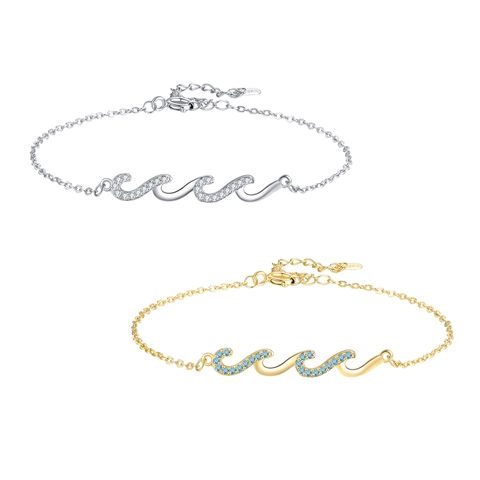 Pulsera De Ola De Para Mujer Elegante Circonita Cúbica Azul Blanca Cadena Ajustable Joyería