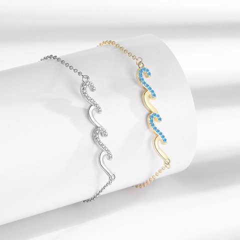 Pulsera De Ola De Para Mujer Elegante Circonita Cúbica Azul Blanca Cadena Ajustable Joyería