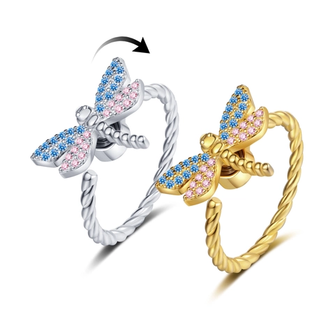 Libelle Spinner Ring Kupfer Zirkon Rotierend Angstlinderung Verstellbar Offen Mode Schmuck Für Damen