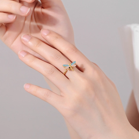 Libelle Spinner Ring Kupfer Zirkon Rotierend Angstlinderung Verstellbar Offen Mode Schmuck Für Damen