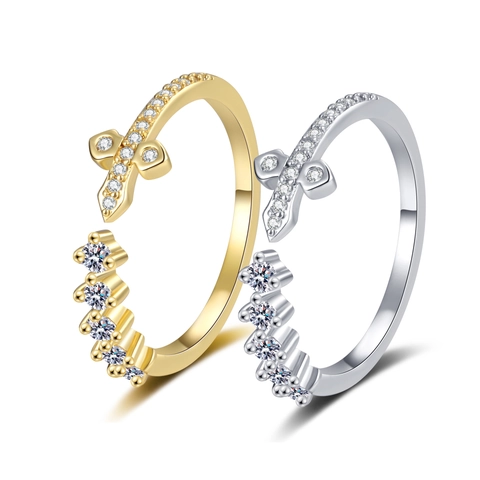 Anello Aperto Regolabile Croce Micro Pavé Zirconia Rame Placcato Oro Gioielli Di Moda Delicati Per Donne