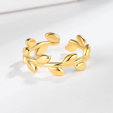 Anillo De Hoja De Rama De Olivo Cobre Ajustable Abierto Minimalista Joyería De Naturaleza Para Mujeres Regalo Elegante