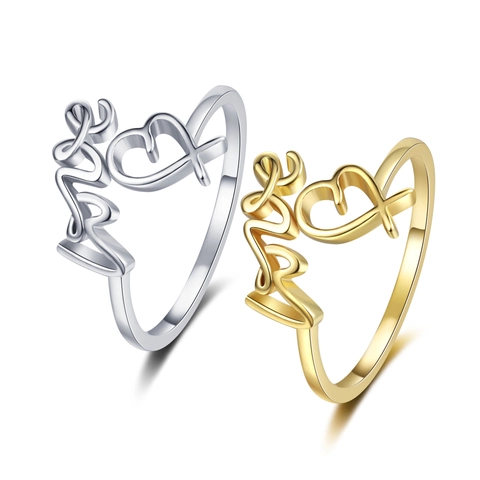Copper Ring For Women Love Letter Heart Shaped Hollow Design Adjustable Opening Fashion Jewelry Romantic Gift