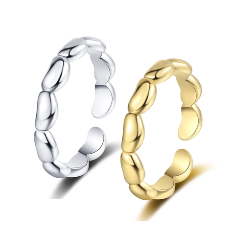 Minimalist Copper Open Adjustable Ring Geometric Bean Shaped Polished Fashion Versatile Jewelry For Women