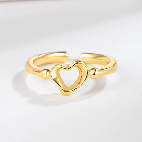 Hohl Herzform Kupfer Ring Minimalistisch Verstellbare Öffnung Geometrischer Schmuck Mode Accessoire Für Damen