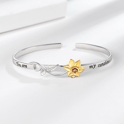 Bracciale Rigido Inciso Girasole Rame Zircone You Are My Sunshine Bracciale Aperto Regolabile Per Donna