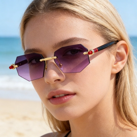 Gafas De Sol Sin Montura Poligonales De Moda Protección UV400 Lente PC Marco Metal Degradado Geométrico Octágono